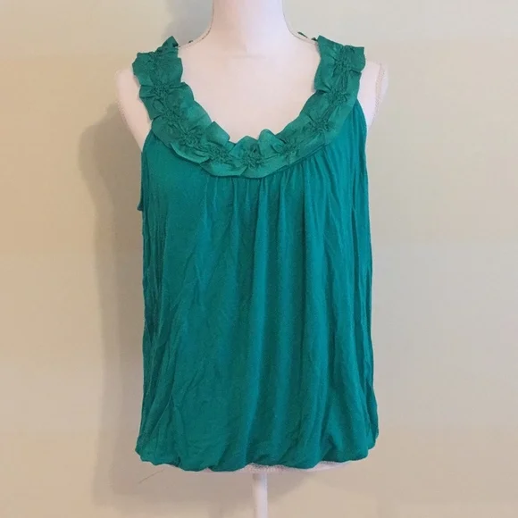 ALFANI Petite sleeves flower green bubble top - Picture 2 of 5
